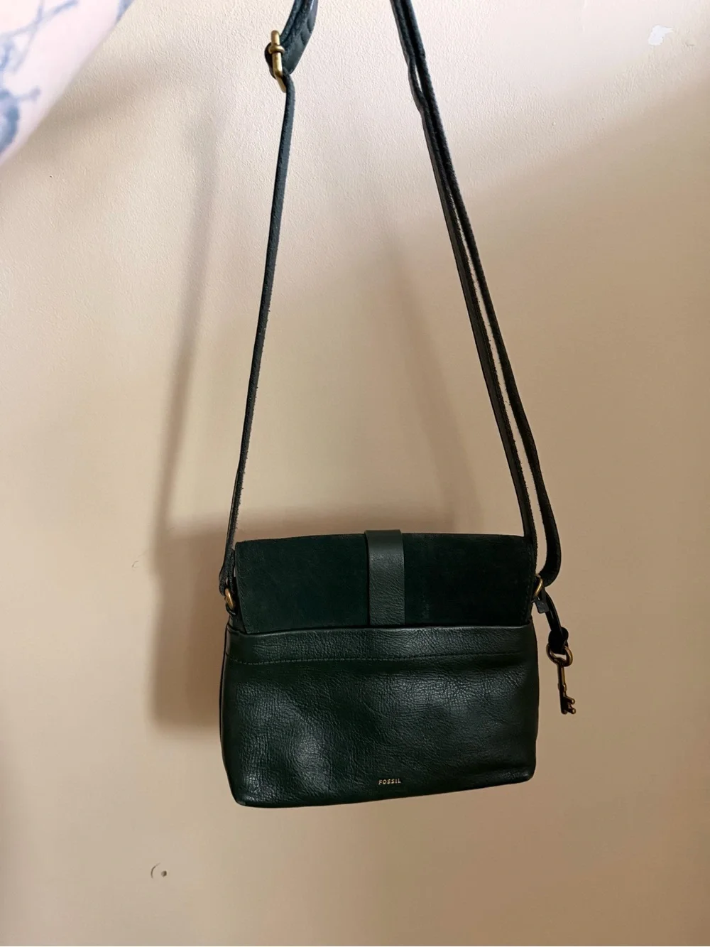 Suede and Pleather Fossil Green Crossbody Shoulder Bag